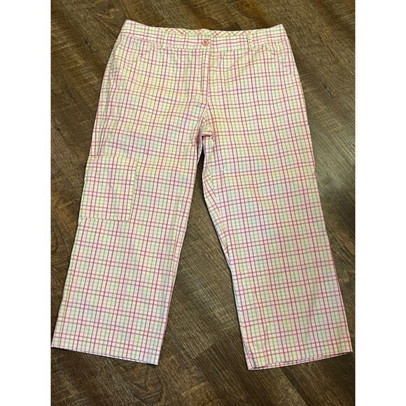 Lilly Pulitzer Women’s Capri Pants Sz 10 Pink White Green Plaid Cropped Light - Picture 1 of 7